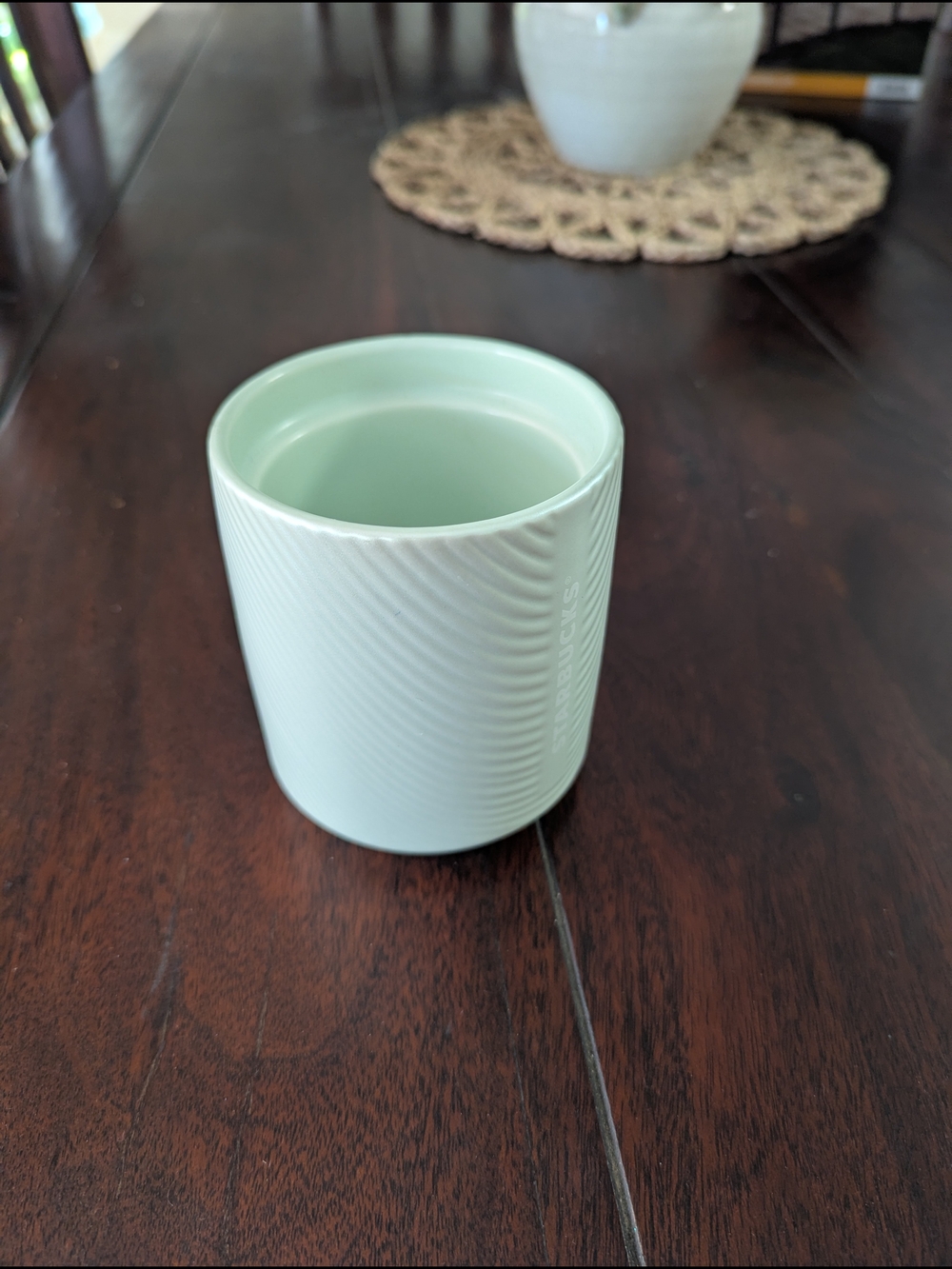 Starbucks 2023 Pearlescent Mint Green Ribbed Ceramic Mug Tumbler 8oz
